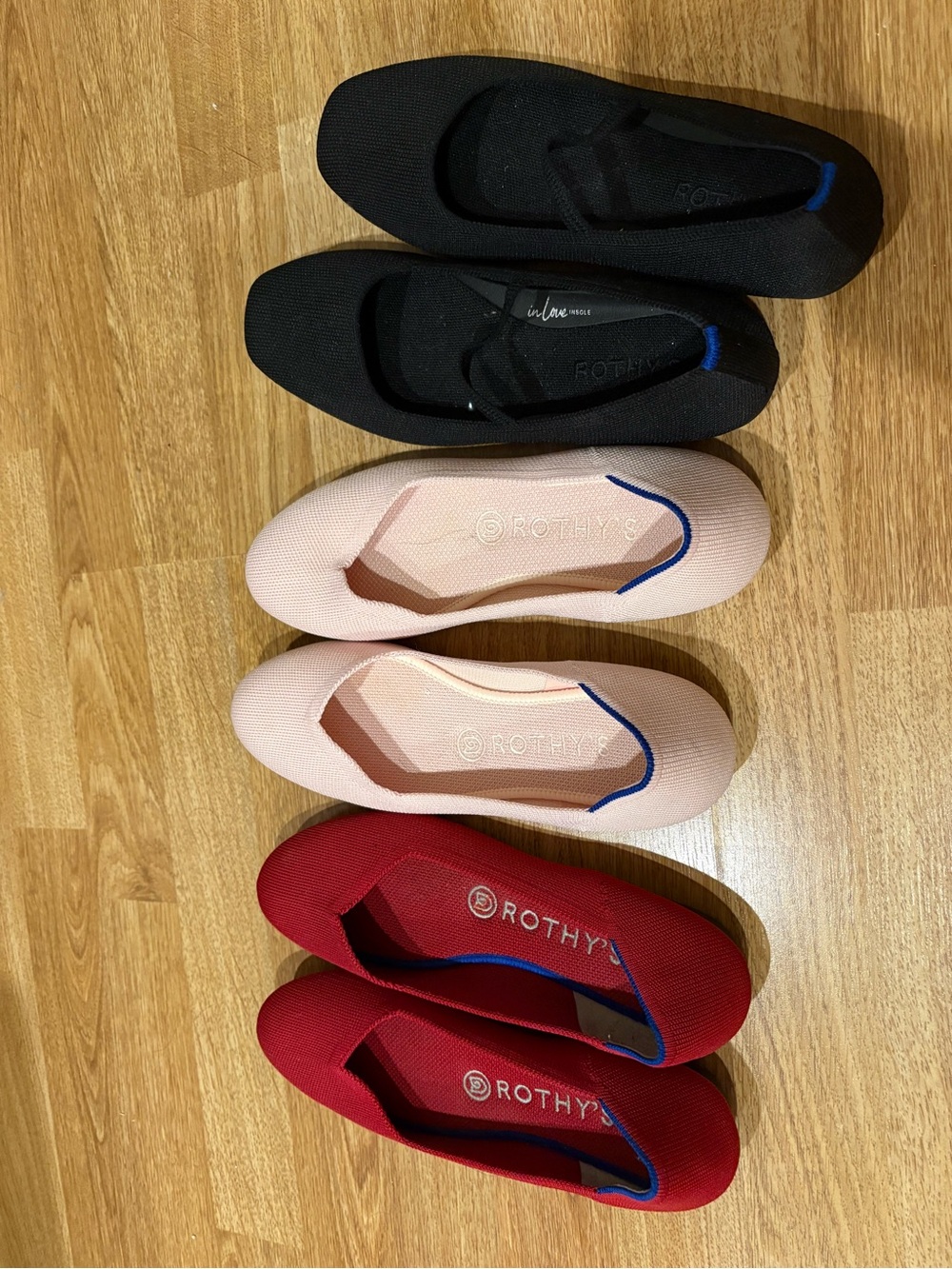 Rothy's Women's Knit Flats - Black (size 7), Blush (size 7.5), Red(size 7.5)